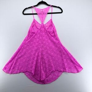 In Bloom by Jonquil Hot Pink Floral Lace Babydoll Chemise Racerback Small